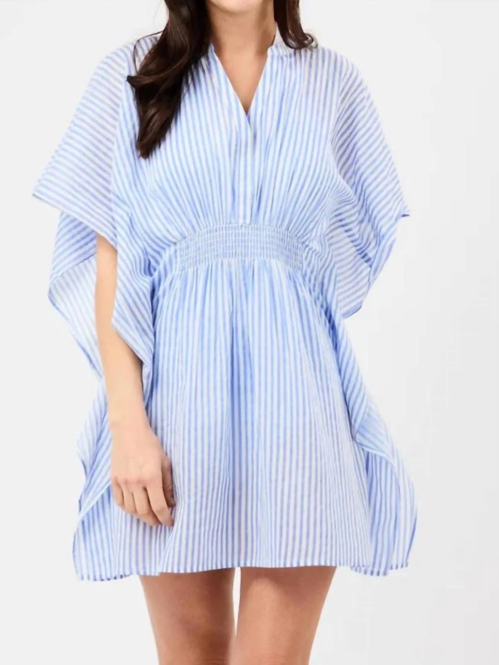NWT Mary Square Pricilla Blue Striped Smocked-Waist Women’s Dress / Cover Up